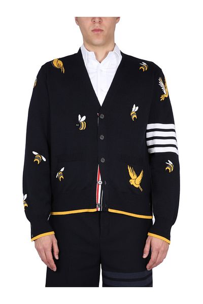 THOM BROWNE Cardigan With Birds And Bees Inlays