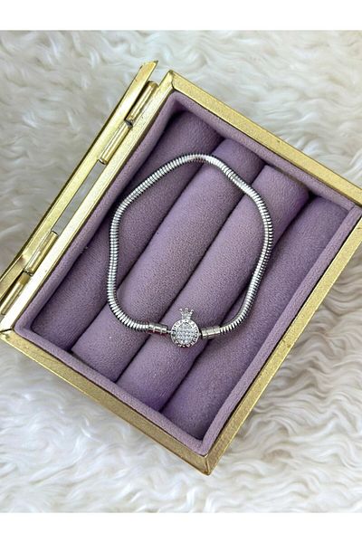 BY YASİN TOPÇU Crowned Pave Cylinder Snake Chain Bracelet (18cm)