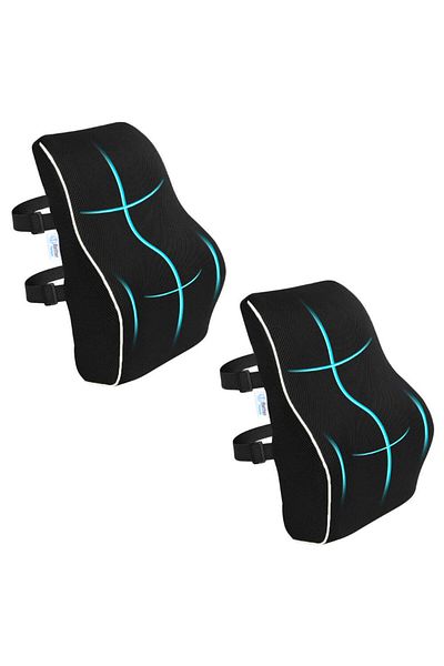 BETTER POSTURE Pack of 2 Pro Memory Foam Lumbar Pillows for Office or Car, Black, 46 x 38 x 11 cm