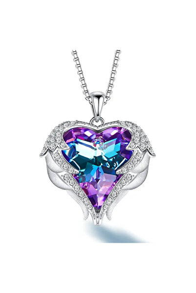 MBrands κολιέ, αυστριακό κρύσταλλο, σχήμα καρδιάς, μωβ χρώμα