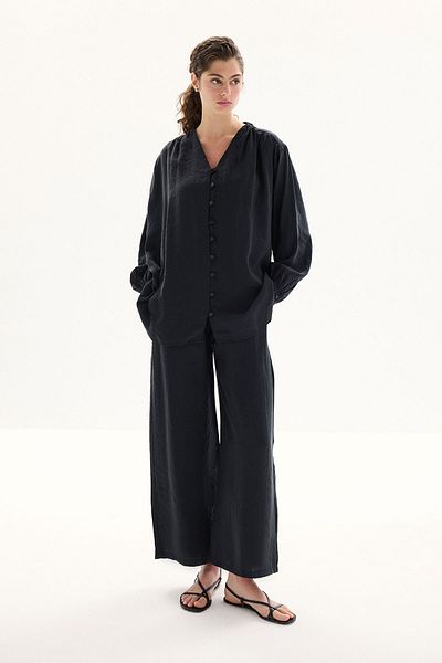 Hooopstore Modal Birit Button Detailed Black Trouser Suit