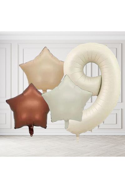 tedaks 9 Year Old Retro Cream Beige Brown Star Foil Balloon Set with Cream Numbers Birthday Stylish Party Ornament