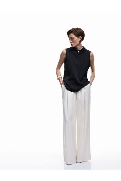 Koton Asymmetrical Neckline Sleeveless Satin Blouse