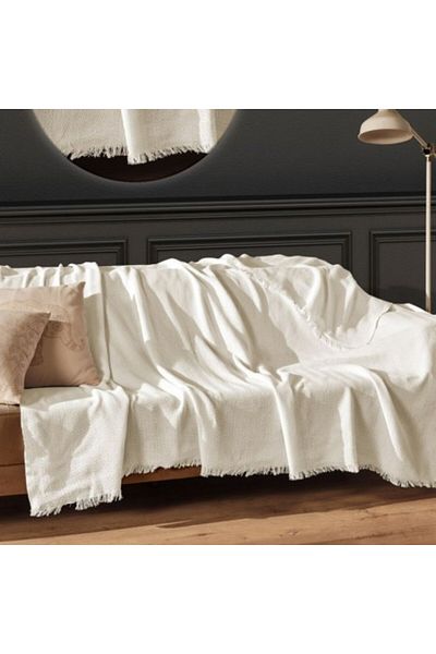 Viaden Thin Fringed Blanket, 170x200cm, Merlin Ecru