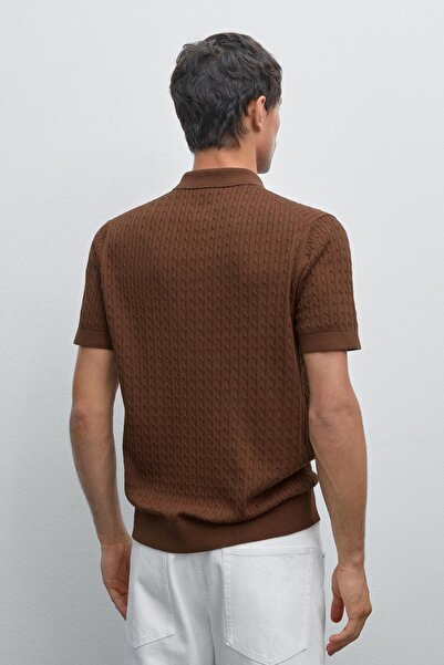 Massimo Dutti %100 pamuklu saç örgülü polo yaka kazak