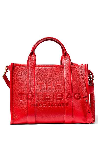 Marc Jacobs 'The Tote Bag Medium' Red Bag With Logo In Grained Leather Woman Marc Jacobs