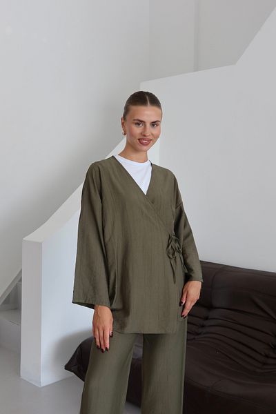 ilmek Women's Crinkle Textured Wrap Kimono Set