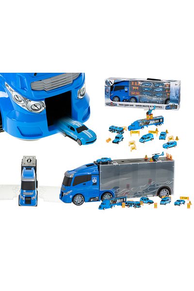 ideal STORE idealSTORE Police Rescue Transport Truck, Dimensions 57 x 11 x 20 cm, Includes 7 Plastic Vehicles