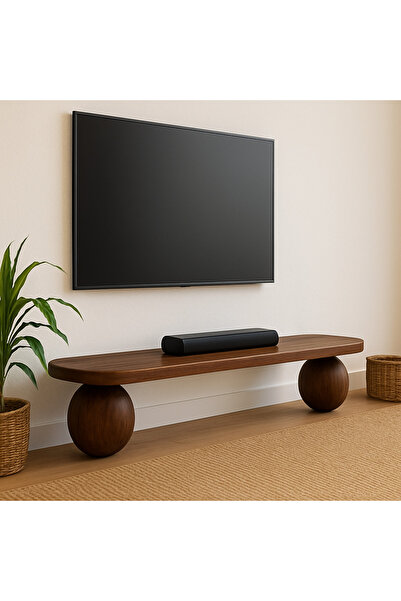 Trihome "Modern Noce TV Sehpası – Masif Kayın, El Yapımı Minimal Stil "Yuvarlak Ayaklı TV Ünitesi