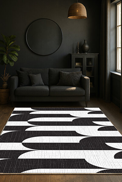 df home Salon Halısı Geometrik İskandinav Eskitmeli Dijital Baskı Yıkanabilir...