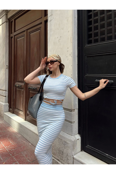 ETİLER COLLECTION Striped Skirt Suit Blue S3609