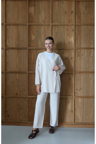 ilmek Women's Crinkle Textured Wrap Kimono Set
