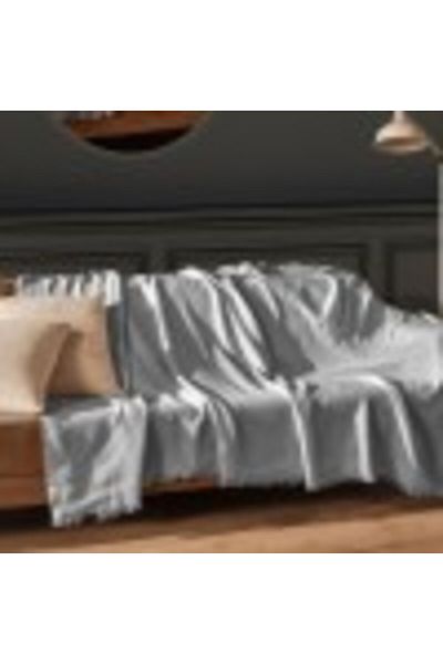 Viaden Thin Fringed Throw Blanket, 170x200cm, Merlin Light Gray
