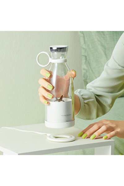 OEM Μίνι Φορητό Μπλέντερ με Μπαταρία, 50W, 1400 mAh, Ασύρματη Φόρτιση, Αδιάβροχο, 350 ml, Λευκό