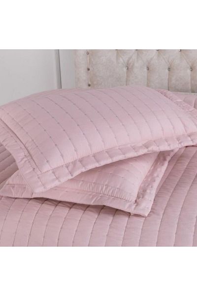 DOWRY Quilted Bedspread 250x260 cm and 2 Pillow Covers, Dublin Powder Pink