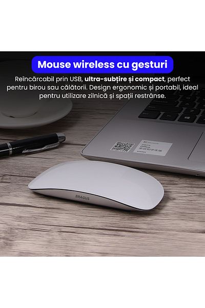 BRAGUS Wireless mouse, gestures, rechargeable, compatible with laptop, phone or tablet, plastic, white