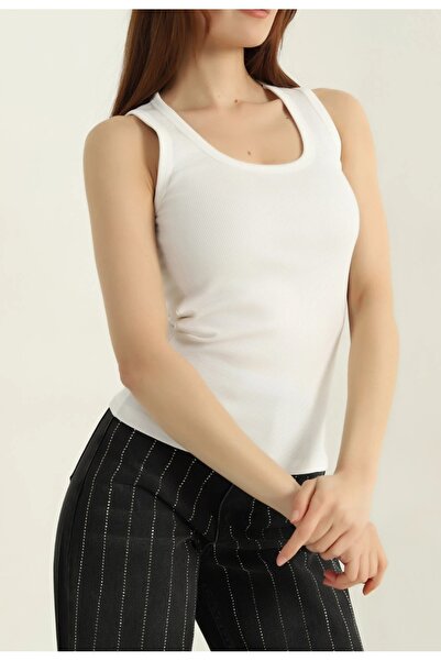 glanour Women's Black Sleeveless Contrast Color Blouse