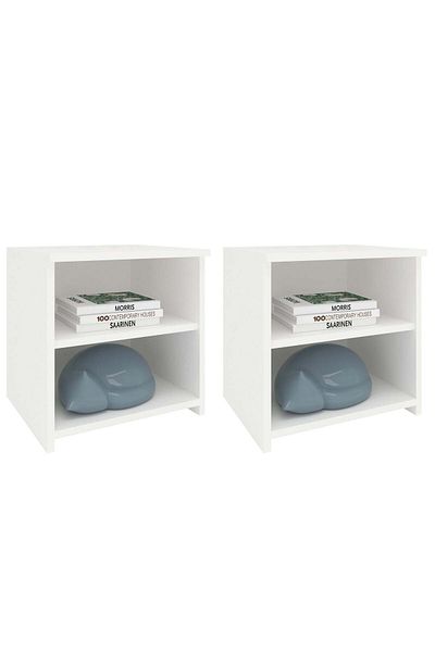 haaus.ro Set 2 Noptiere Alma, O Polita, Alb, 40 x 33 x 40 cm
