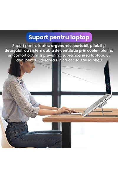 BRAGUS Suport pliabil pentru laptop, C9 Pro, 2 viteze, RBG, laptopuri pana la 17 inch, pliabil, argintiu
