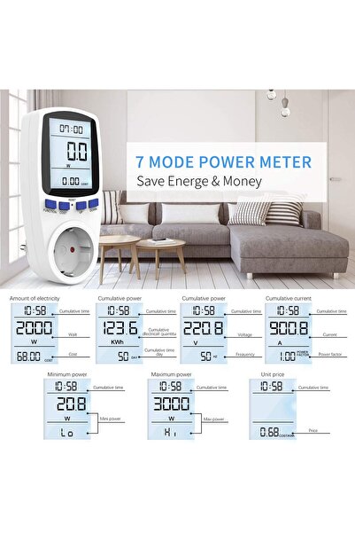 ideal STORE Πρίζα με ψηφιακό βατόμετρο, MzoLife, οθόνη LCD, 230-250V, Λευκό