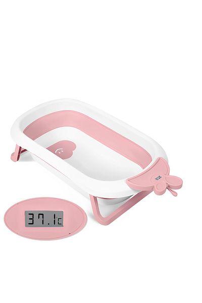 ideal STORE Cadita cu Termometru LCD pentru Bebelusi SuperBath idealSTORE, Pliabila, Dop cu Senzor de Temperatur