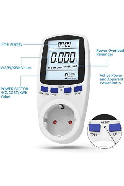 ideal STORE Πρίζα με ψηφιακό βατόμετρο, MzoLife, οθόνη LCD, 230-250V, Λευκό