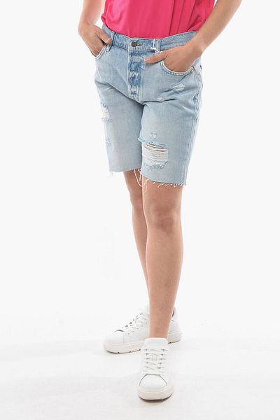 Frame Pantaloni scurți din denim cu croială lejeră, stil uzat