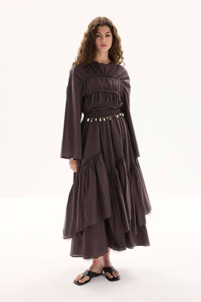 Hooopstore Voile Brown Tunic with Gather Detail