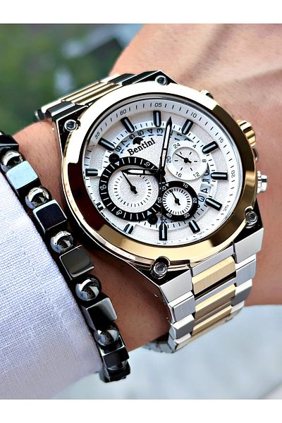 Bentini Men's Wrist Watch – Functional, Steel Band, Waterproof, 2-Year Warranty