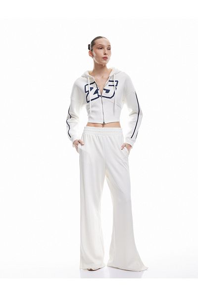Koton Printed Hooded Sweatshirt with Raised Zipper Corset Detail