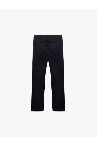Koton Button Detailed Straight Leg Cotton Trousers with Pockets