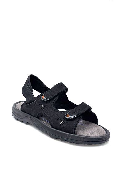KİNDEP Kindep Ran Genuine Leather Poly Light Sole Men's Comfort Sandals Black