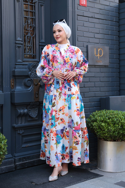 LOCCO Women's Mixed Flower Pattern Dress Dusty Rose