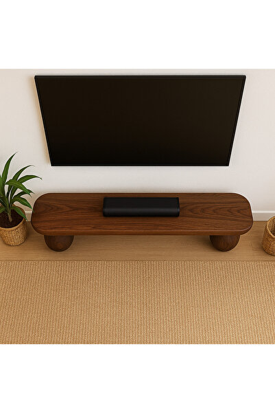 Trihome "Modern Noce TV Sehpası – Masif Kayın, El Yapımı Minimal Stil "Yuvarlak Ayaklı TV Ünitesi