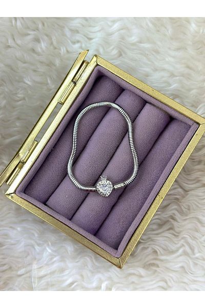 BY YASİN TOPÇU Crowned Heart Zircon Snake Chain Bracelet (17cm)