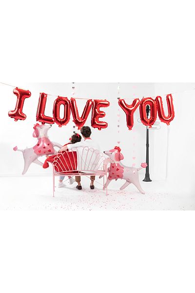 ideal STORE I Love You idealSTORE Foil Balloons, Dimensions 260 x 40 cm, Includes Straw for Inflation, Ribbon