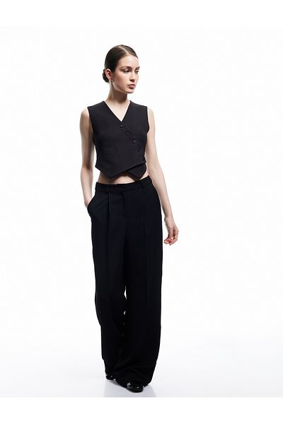 Koton Lined Asymmetrical Sleeveless V Neck Button Blazer Vest