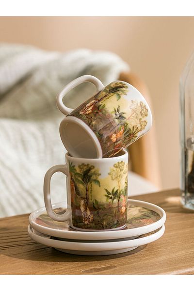 LC Waikiki Summer Collection Printed Porcelain Coffee Cup Set for 2 Persons 90 ml City