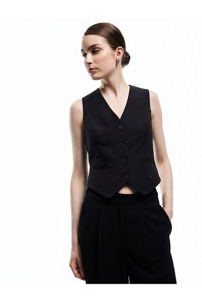 Koton Lined Sleeveless V Neck Button Blazer Vest
