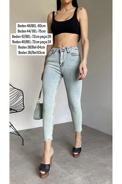 Vespo Women's Summer Light Blue High and Flexible Waist Narrow Leg Jeans Women