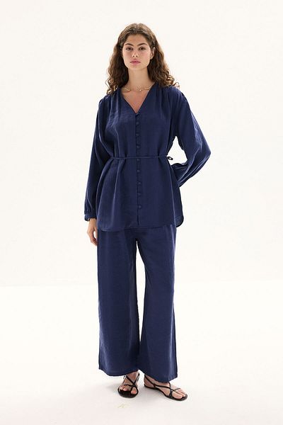 Hooopstore Modal Birit Button Detailed Navy Blue Trousers Suit