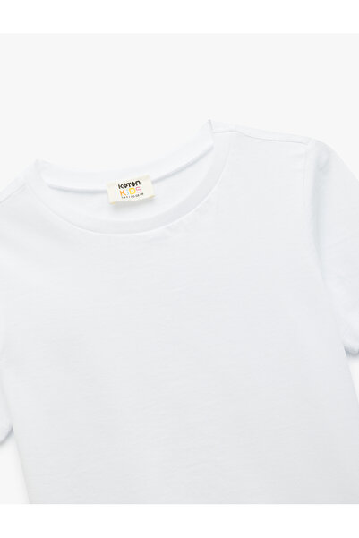 Koton Βασικό σχολικό μπλουζάκι με κοντό μανίκι από βαμβακερό λαιμόκοψη