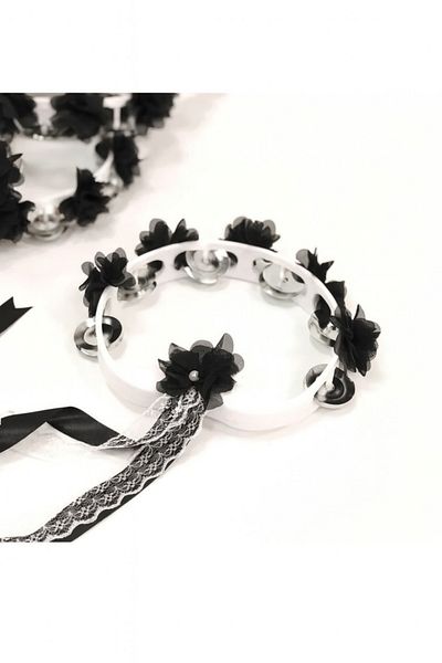 Evsay Tambourine Henna Night Henna Material Laser Rose Ribbon Tambourine 5 Pieces Bridesmaid Tambourine Plastic Def with Bell Def