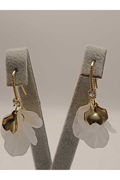 TLSMACCESORIES TOZ PEMBE YAPRAKLI ZİRKON TAŞLI SALLANTILI KÜPE