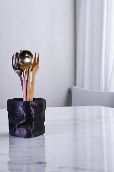 Evene Suport pentru tacâmuri de blat Suport decorativ pentru tacâmuri vertical Cilindru Suport pentru tacâmuri Culoare neagră Model 80