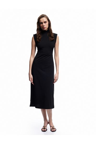 Koton Αμάνικο φόρεμα Scuba Crepe Slim Fit Stand Collar Midi μήκους