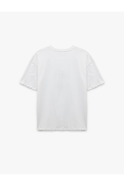 Koton Μπλουζάκι με κοντό μανίκι με λαιμόκοψη βαμβακερή γάτα με στάμπα