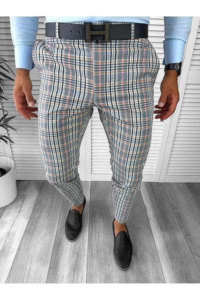 dehaine Men's casual pants, striped, slim fit, gray, A4960