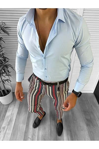 dehaine Men's casual pants, striped, slim fit, Navy blue, B1907