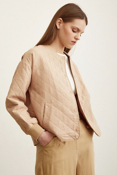 TRENDQUEL Bomber Quilted Jacket Beige